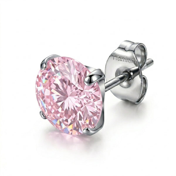 Puce d'oreille titane G23 zircon rond solitaire 4 griffes - vue 3