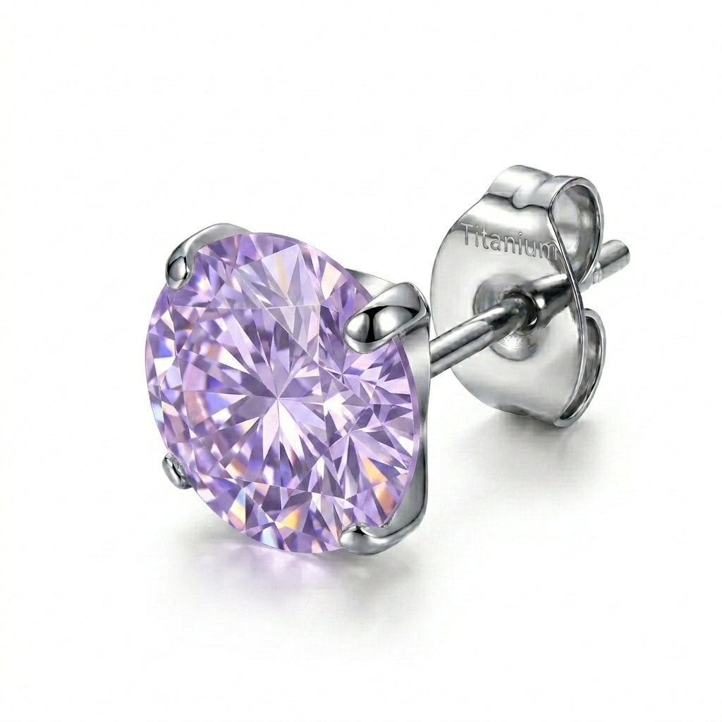 Puce d'oreille titane G23 zircon rond solitaire 4 griffes - vue 7