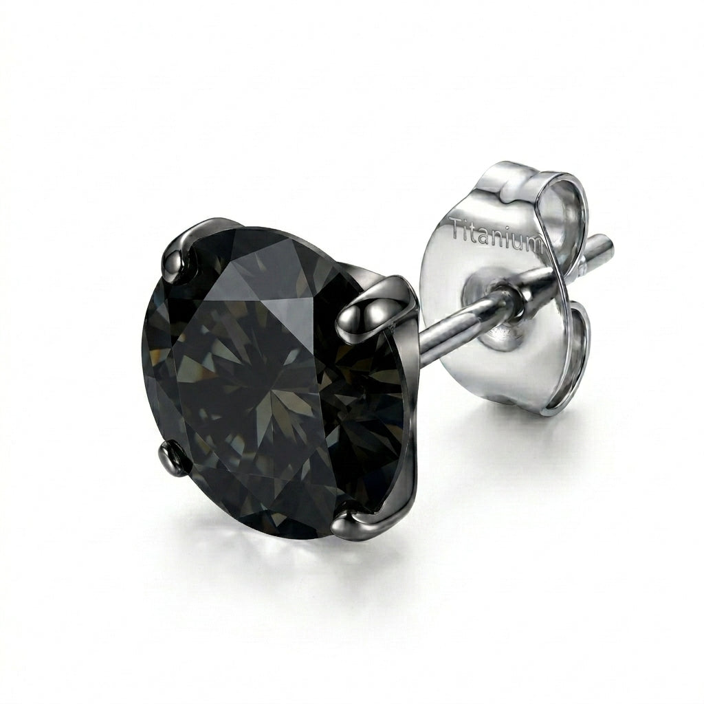 Puce d'oreille titane G23 zircon rond solitaire 4 griffes - vue 8