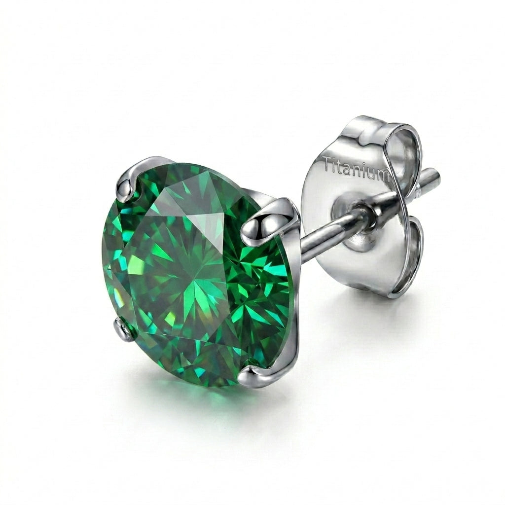 Puce d'oreille titane G23 zircon rond solitaire 4 griffes - vue 10