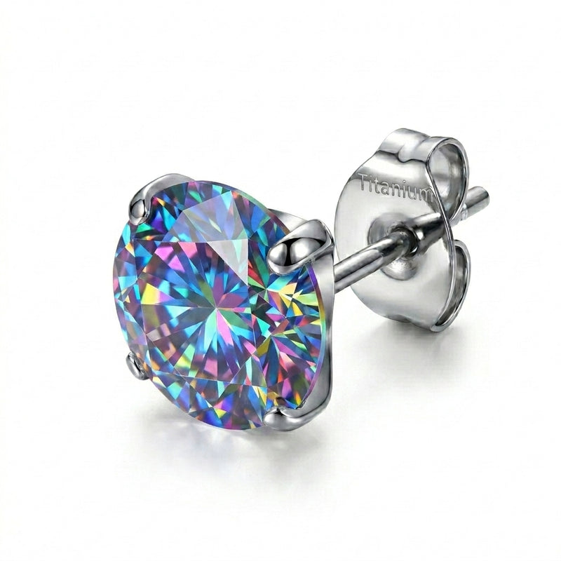 Puce d'oreille titane G23 zircon rond solitaire 4 griffes - vue 4