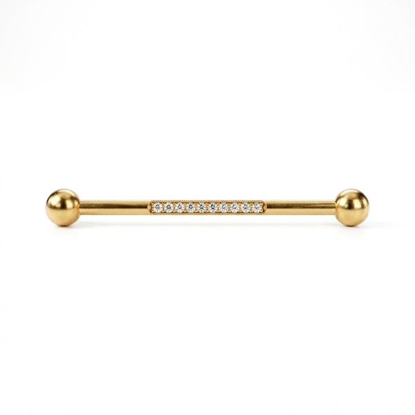Piercing Industriel Doré, Barre Titane avec Ligne Zircones