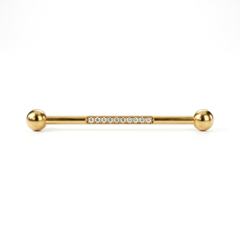 Piercing Industriel Doré, Barre Titane avec Ligne Zircones