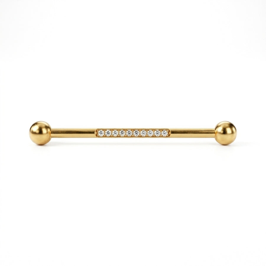 Piercing Industriel Doré, Barre Titane avec Ligne Zircones