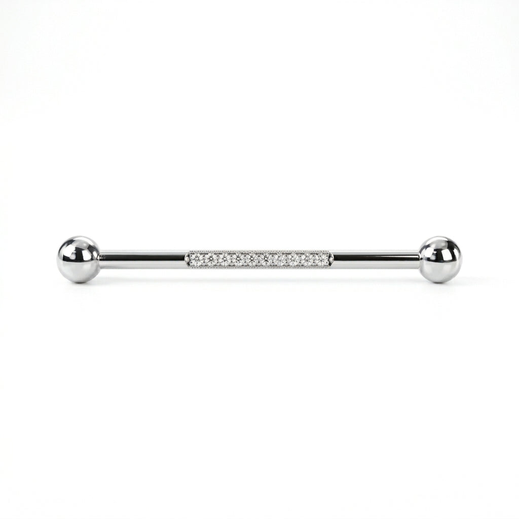 Piercing Industriel Doré, Barre Titane avec Ligne Zircones - vue 3
