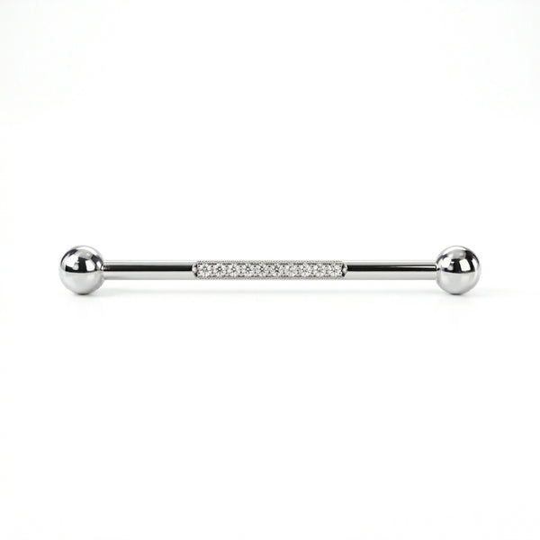 Piercing Industriel Doré, Barre Titane avec Ligne Zircones - vue 3