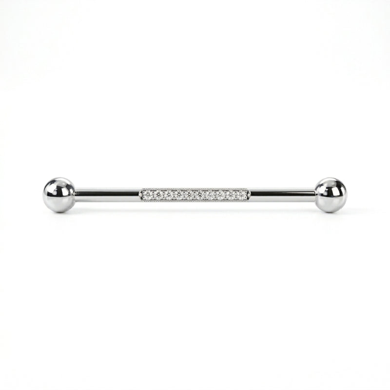 Piercing Industriel Doré, Barre Titane avec Ligne Zircones - vue 3