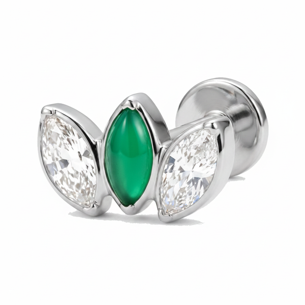 Piercing Helix Labret Doré, Triple Marquise Zircon et Jade Vert - vue 18