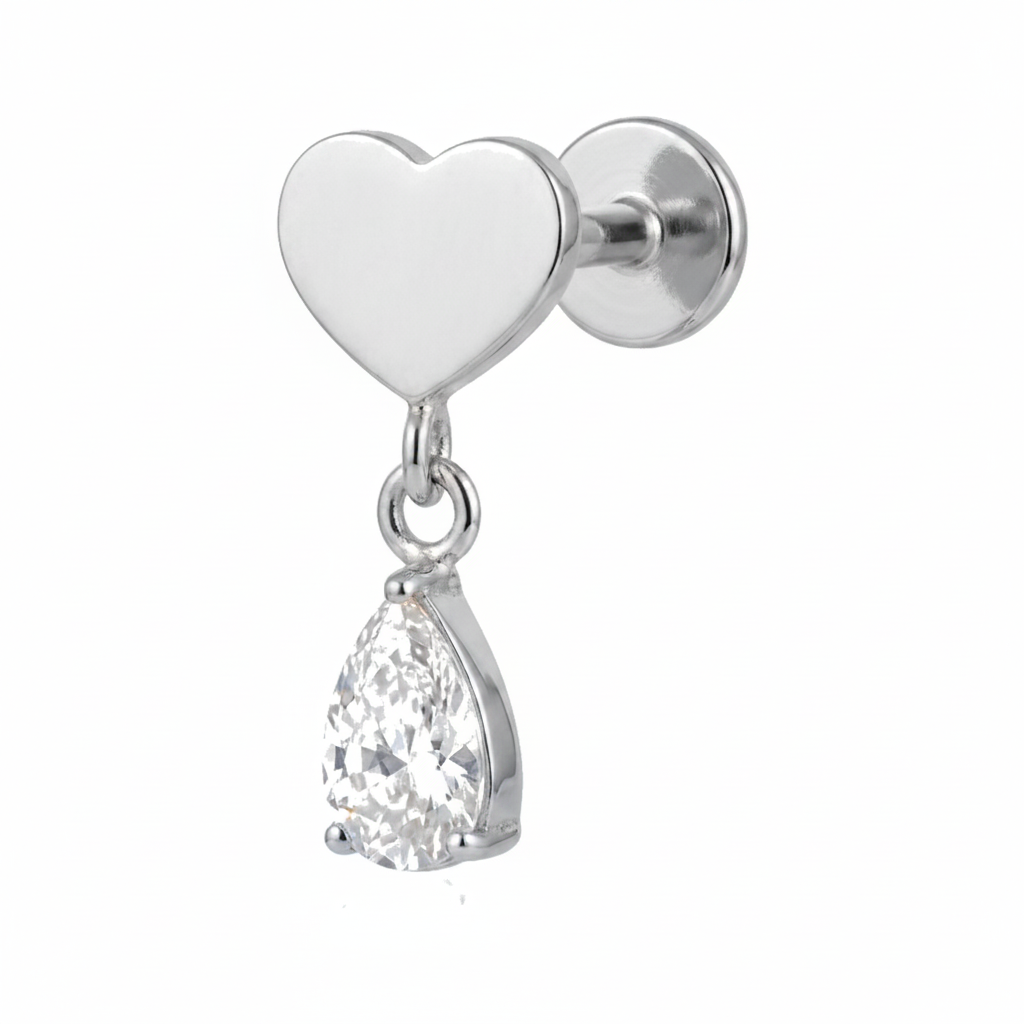 Piercing Labret Cœur Doré Pendentif Goutte Zircon | Tragus & Helix - vue 3