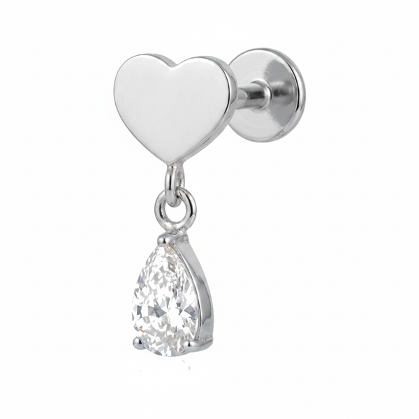 Piercing Labret Cœur Doré Pendentif Goutte Zircon | Tragus & Helix - vue 3