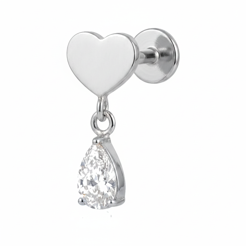 Piercing Labret Cœur Doré Pendentif Goutte Zircon | Tragus & Helix - vue 3