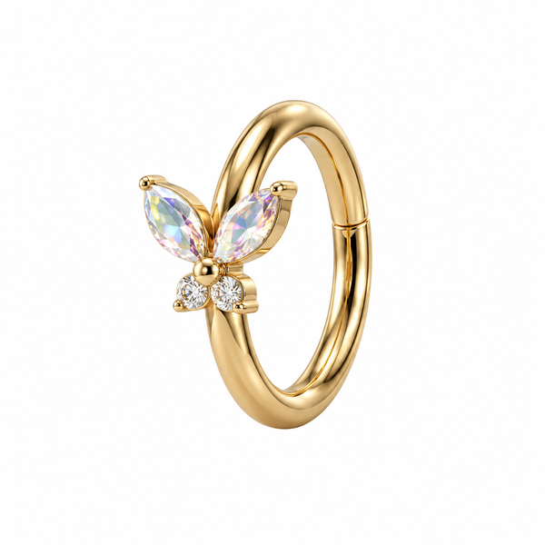Piercing Papillon 3D : Anneau Clicker Nez en Titane Zircons