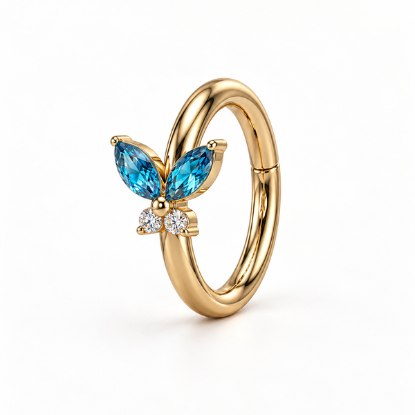 Piercing Papillon 3D : Anneau Clicker Nez en Titane Zircons