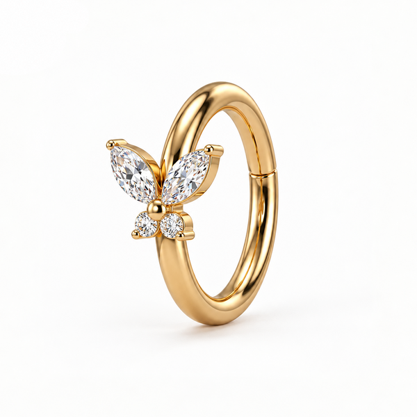 Piercing Papillon 3D : Anneau Clicker Nez en Titane Zircons