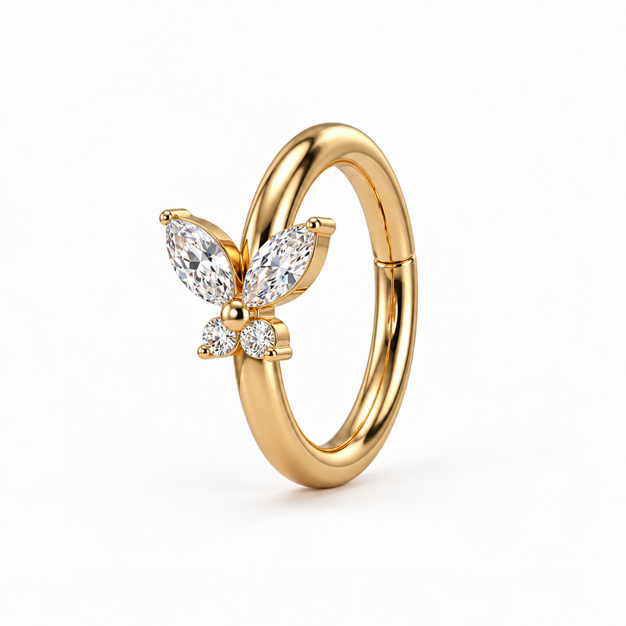 Piercing Papillon 3D : Anneau Clicker Nez en Titane Zircons