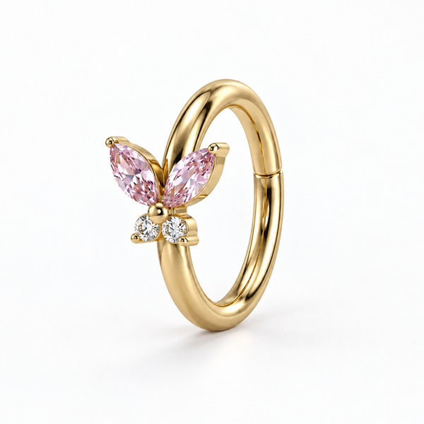Piercing Papillon 3D : Anneau Clicker Nez en Titane Zircons