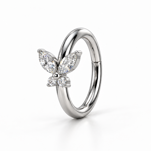 Piercing Papillon 3D : Anneau Clicker Nez en Titane Zircons