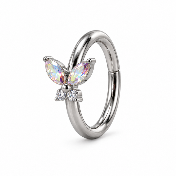 Piercing Papillon 3D : Anneau Clicker Nez en Titane Zircons