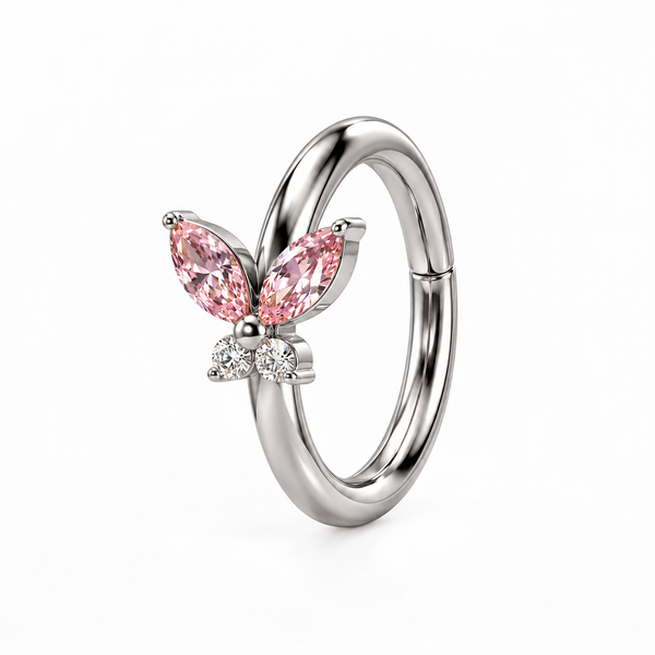 Piercing Papillon 3D : Anneau Clicker Nez en Titane Zircons