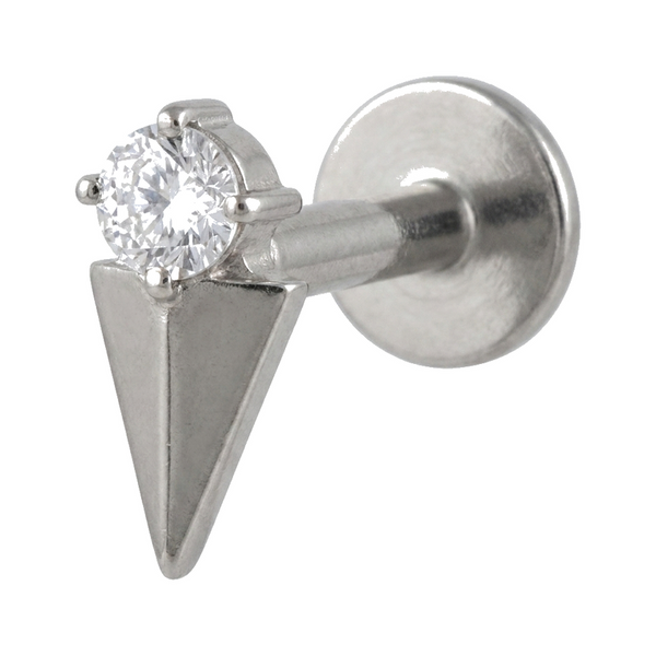 Piercing Tragus Labret Doré avec Zircon et Cône Pointu - vue 3