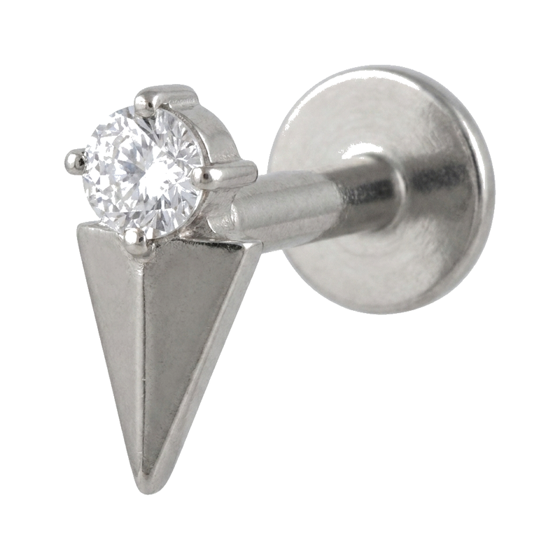 Piercing Tragus Labret Doré avec Zircon et Cône Pointu - vue 3