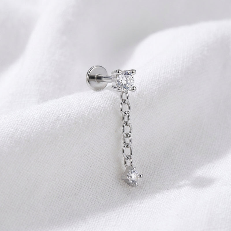 Piercing cartilage labret doré chaîne zircon serti griffes - vue 2