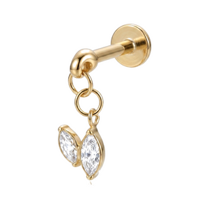Piercing Labret Doré Double Marquise Zircon Pendante