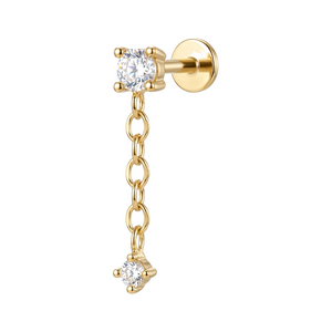 Piercing cartilage labret doré chaîne zircon serti griffes