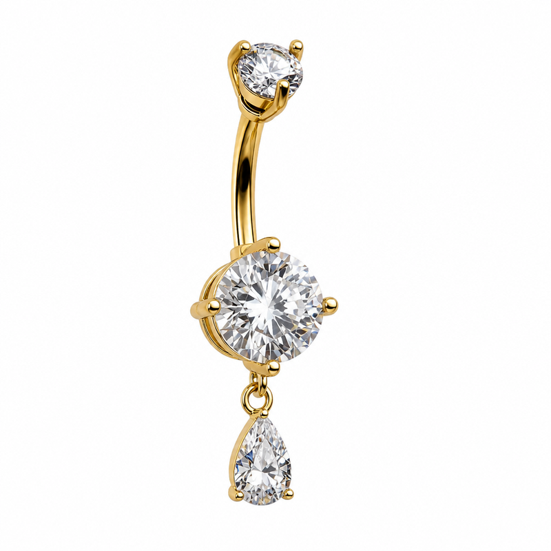Piercing nombril pendentif goutte zircon doré — grand solitaire avec pendentif