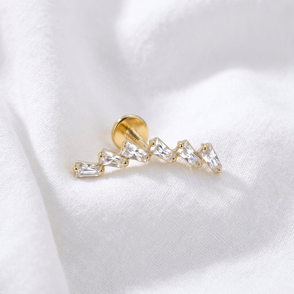 Piercing Cartilage Labret Doré Zircons Baguettes Escalier - vue 4