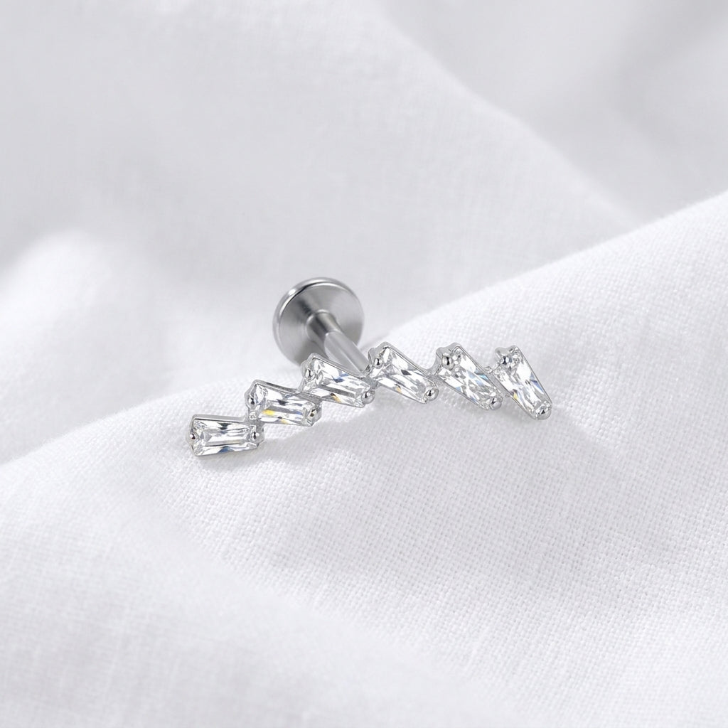 Piercing Cartilage Labret Doré Zircons Baguettes Escalier - vue 2