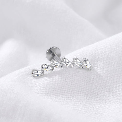 Piercing Cartilage Labret Doré Zircons Baguettes Escalier - vue 2