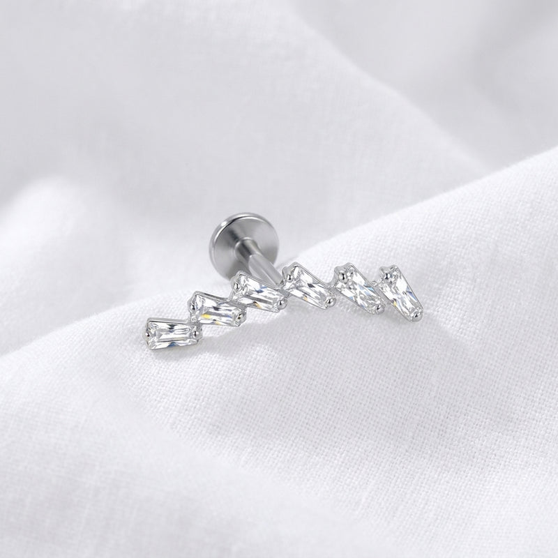 Piercing Cartilage Labret Doré Zircons Baguettes Escalier - vue 2