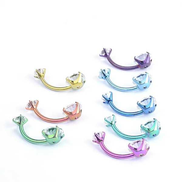 Piercing nombril double zircon multicolore — collection 8 coloris titane
