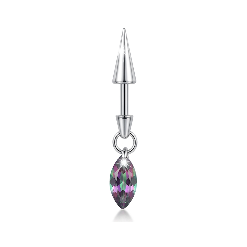 Piercing Labret Cartilage Cône Argenté et Pendentif Marquise Zircon - vue 6