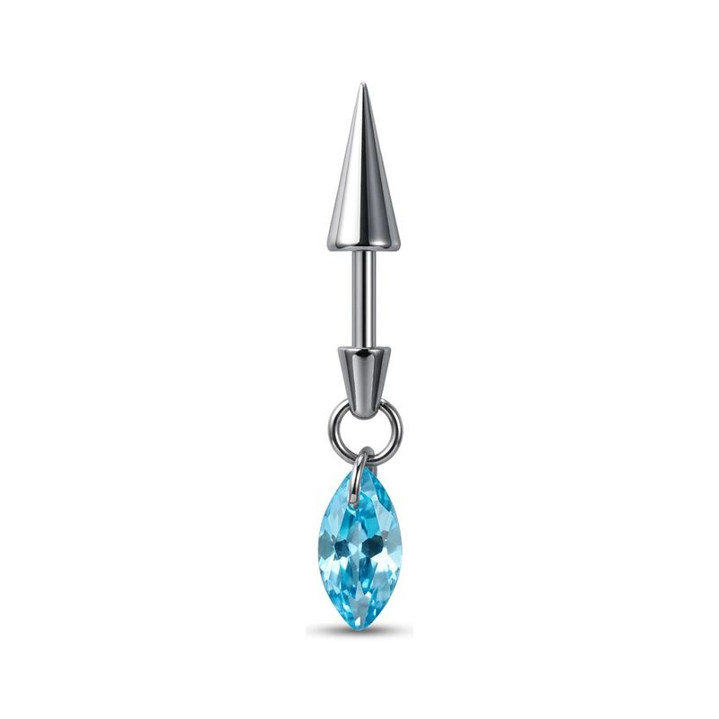 Piercing Labret Cartilage Cône Argenté et Pendentif Marquise Zircon - vue 7