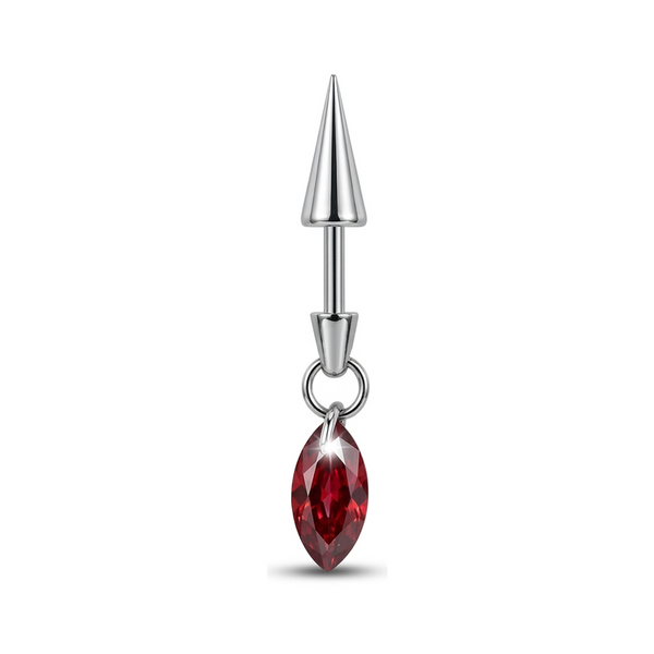Piercing Labret Cartilage Cône Argenté et Pendentif Marquise Zircon - vue 10