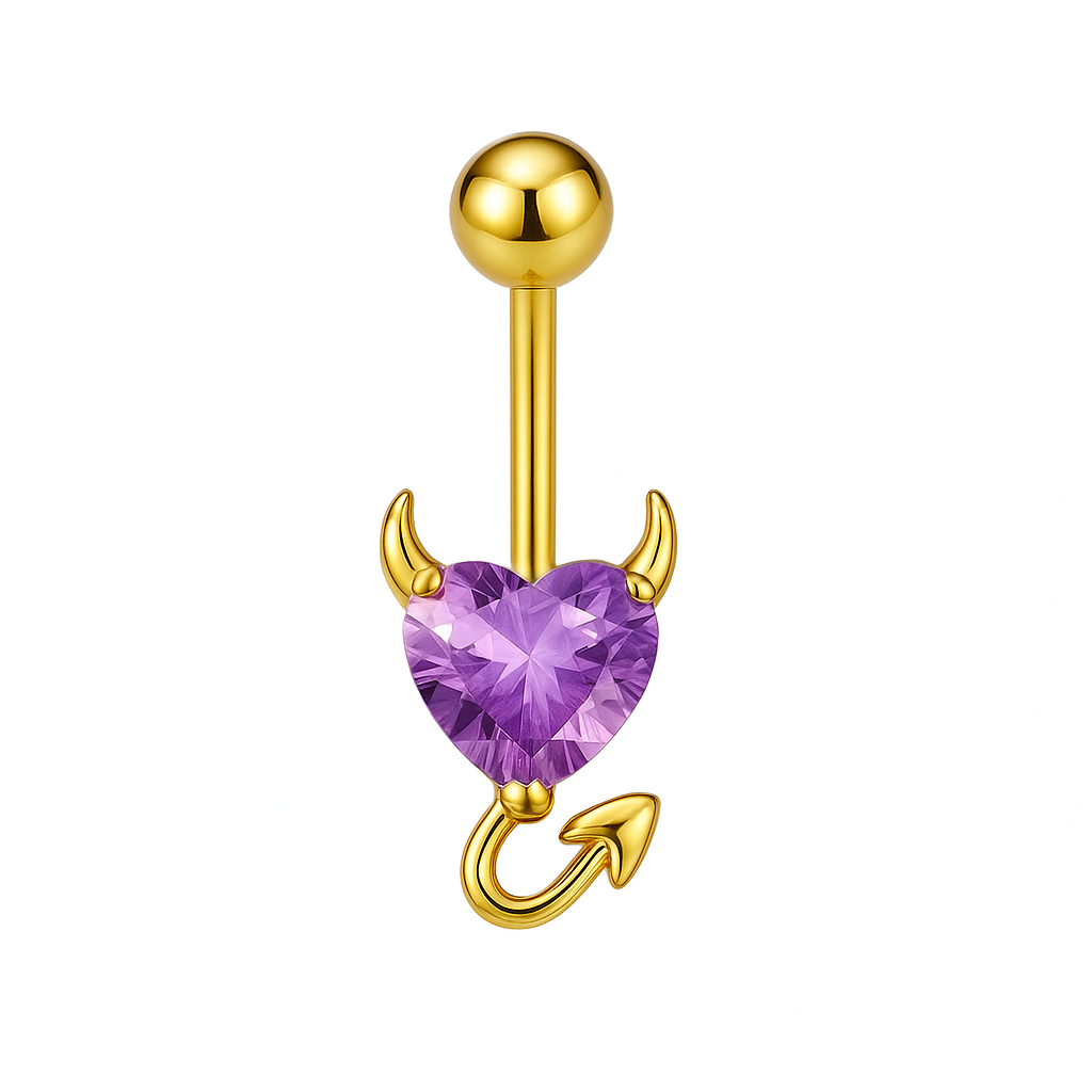 Piercing nombril cœur diable rose doré — zircon cœur rose doré