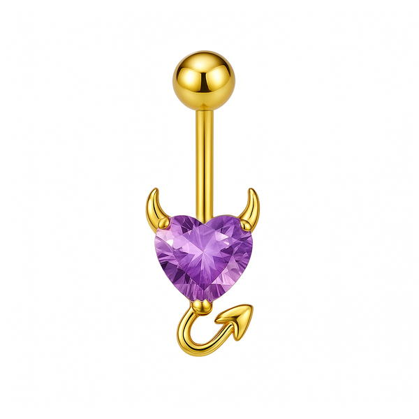 Piercing nombril cœur diable rose doré — zircon cœur rose doré