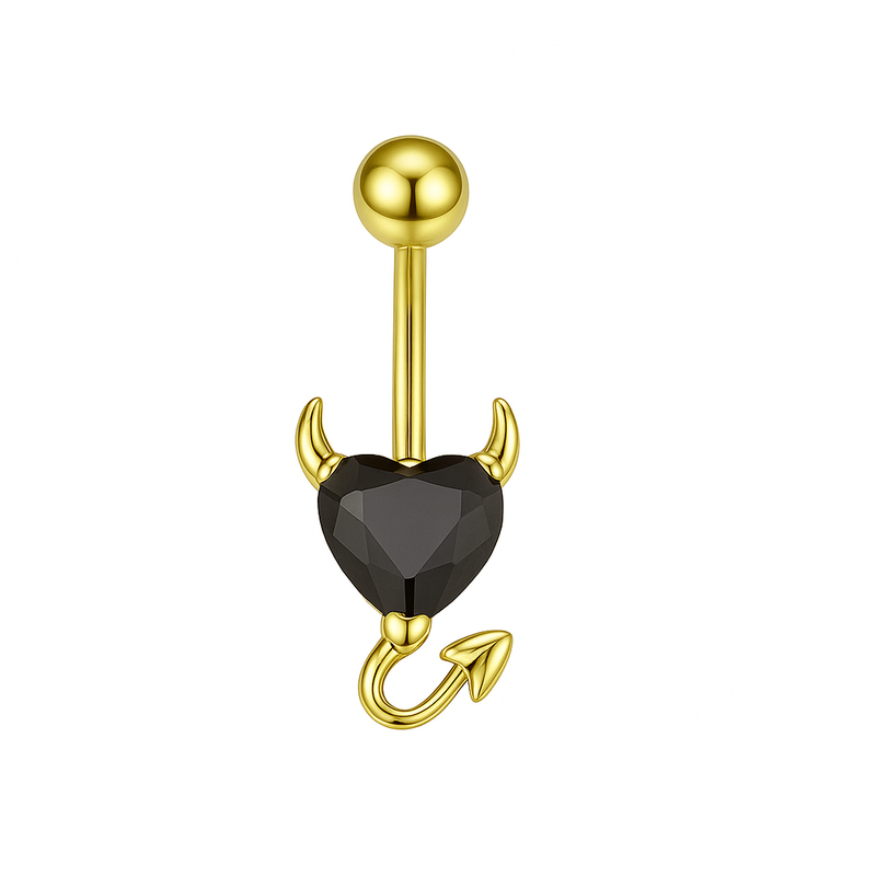 Piercing nombril cœur diable violet doré — zircon cœur violet doré