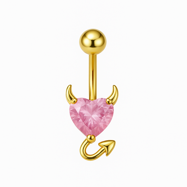 Piercing nombril cœur diable rouge doré — zircon cœur rouge doré