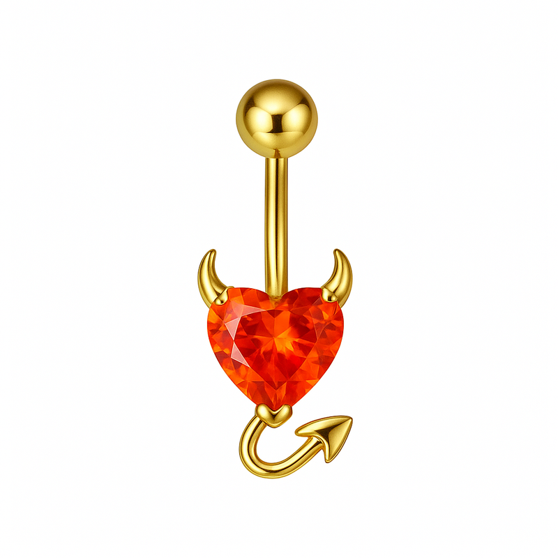 Piercing nombril cœur diable noir doré — zircon cœur noir doré