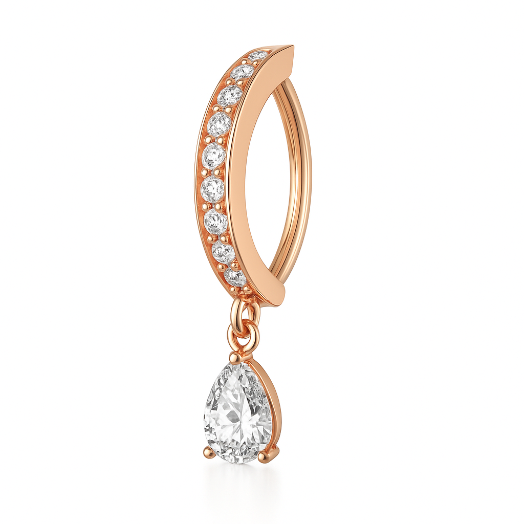 Piercing nombril anneau clicker pavé zircon rose gold — pendentif goutte