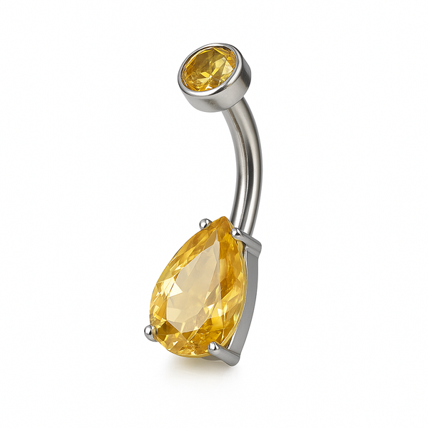 Piercing nombril bijou goutte zircon jaune citrine — coloris argenté