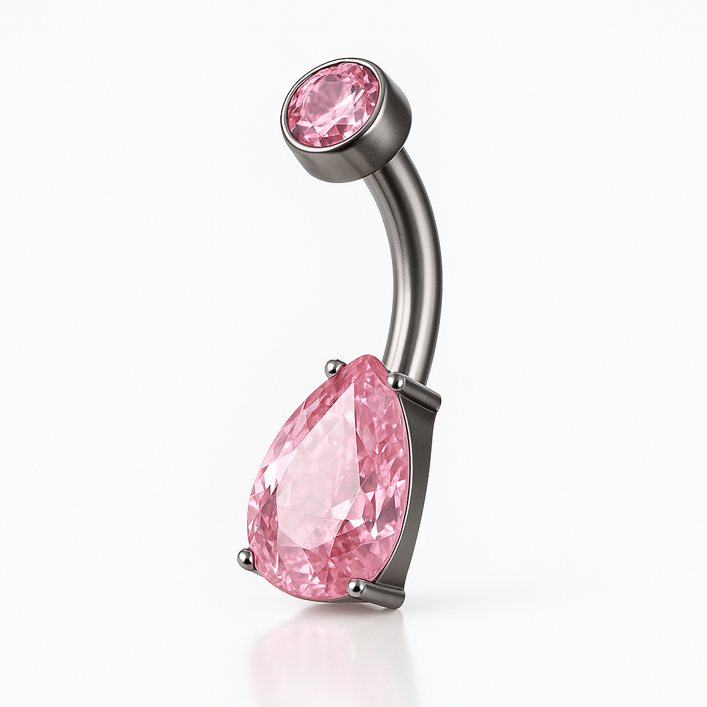 Piercing nombril bijou goutte zircon rose — coloris argenté rose