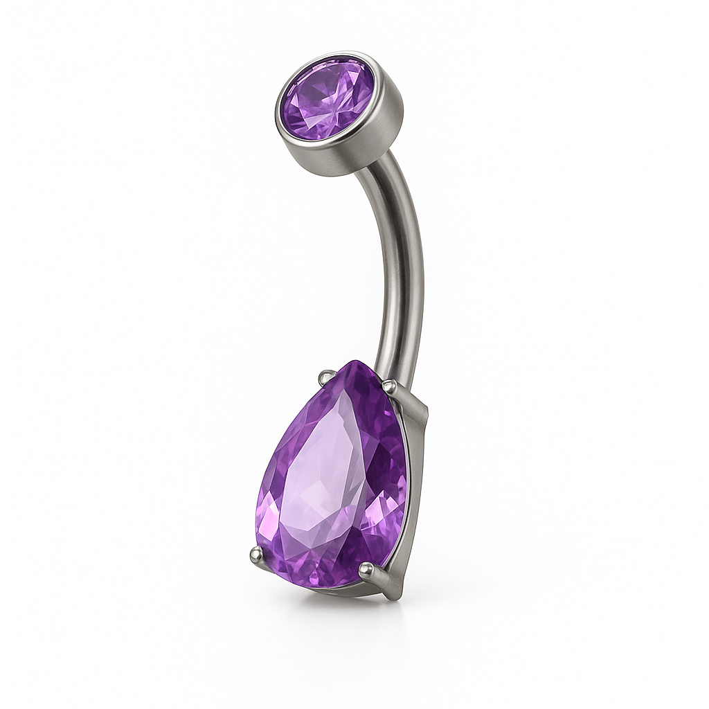 Piercing nombril bijou goutte zircon violet — coloris gunmetal violet