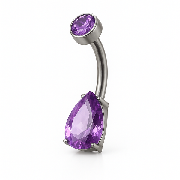 Piercing nombril bijou goutte zircon violet — coloris gunmetal violet