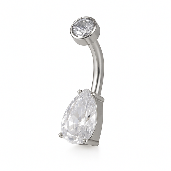 Piercing nombril bijou goutte zircon blanc cristal — coloris argenté