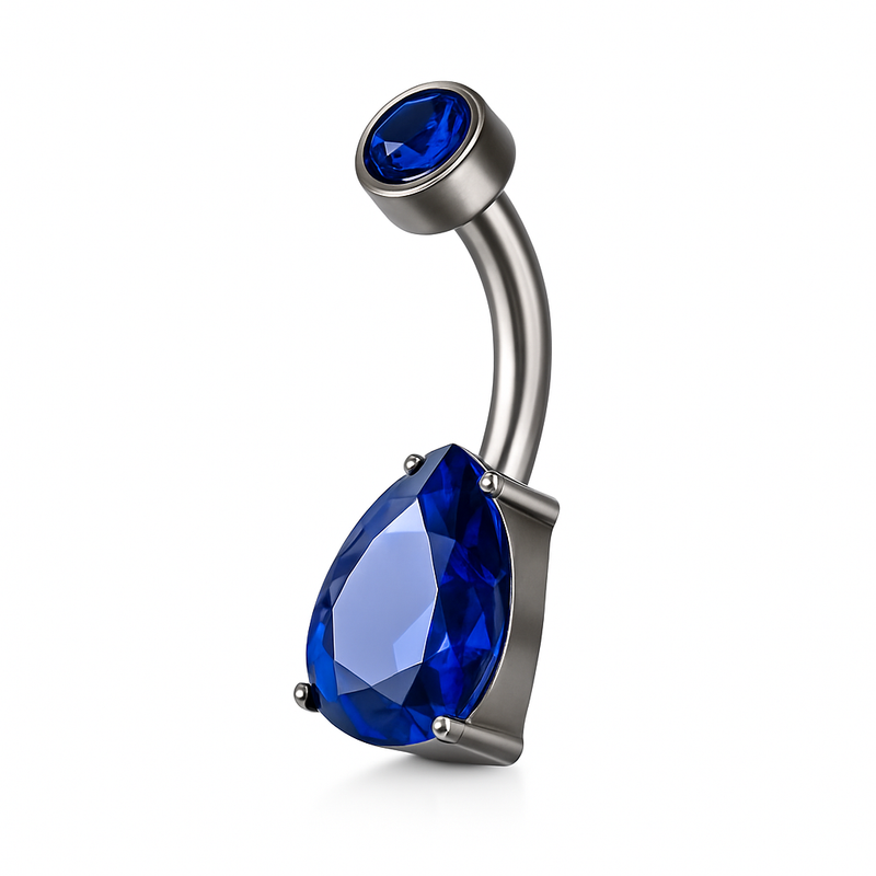 Piercing nombril bijou goutte zircon bleu foncé — coloris argenté bleu