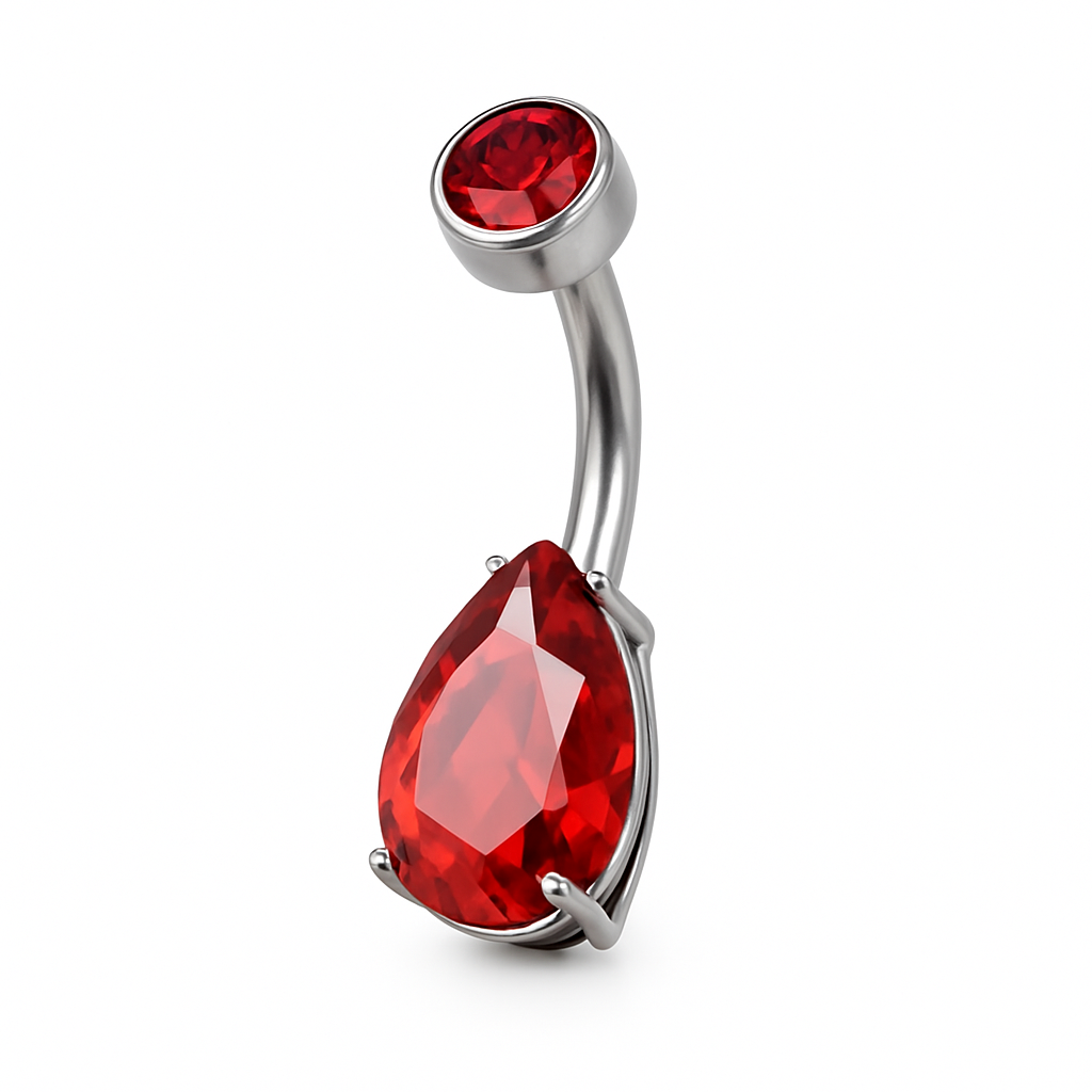 Piercing nombril bijou goutte zircon rouge — coloris argenté rouge